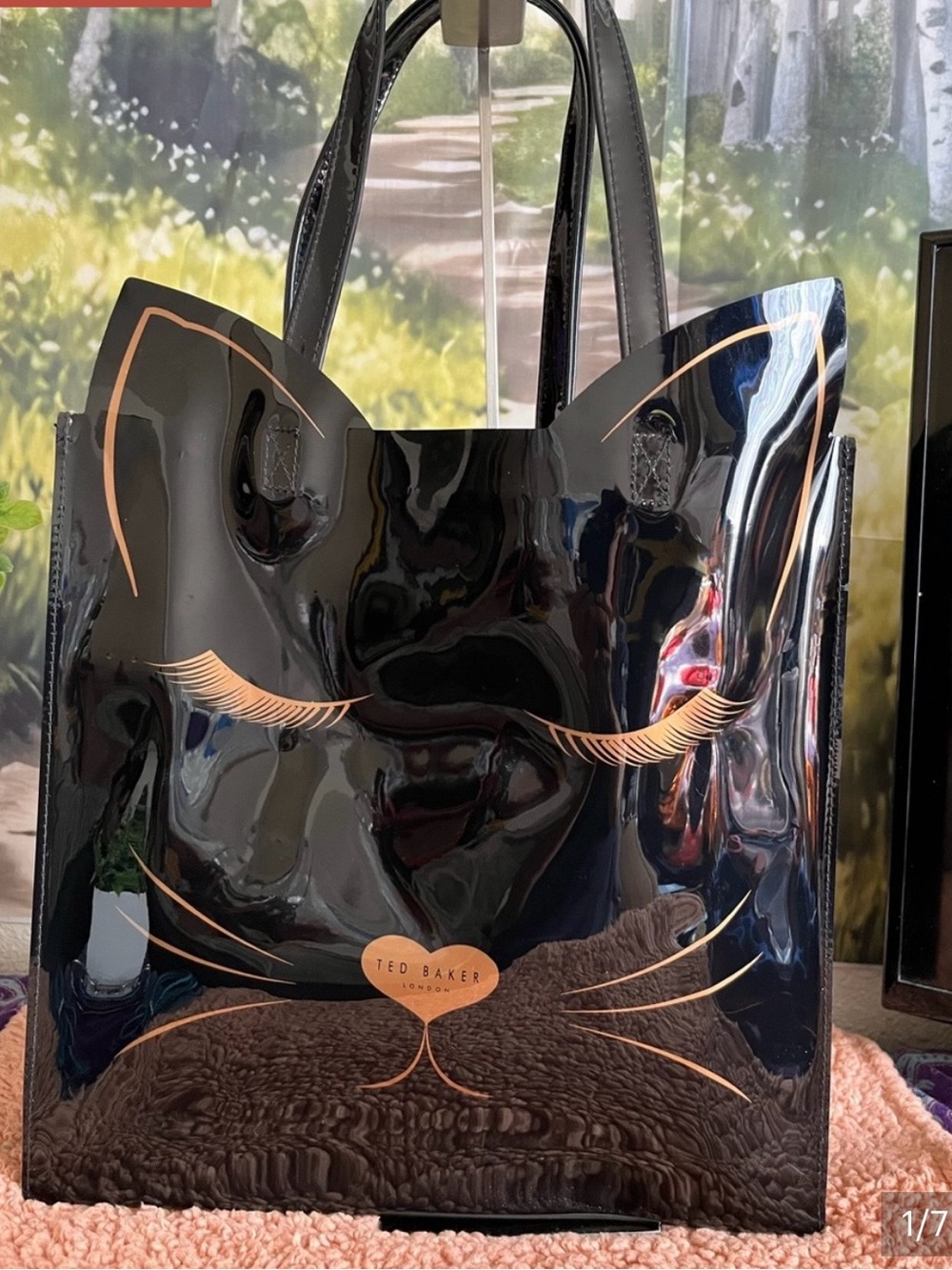 Ted Baker Black Patent Cat-Ear Tote with Rose-Gold Accents